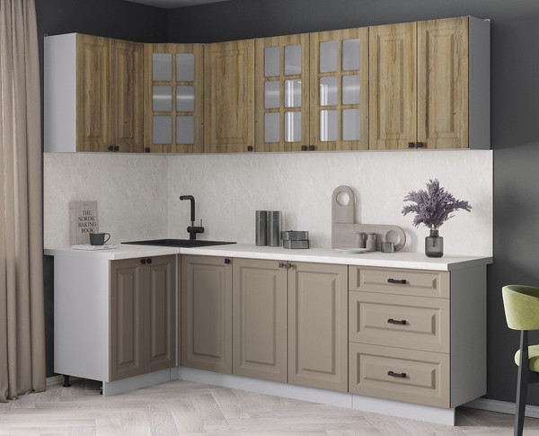 Изображение товара Кухонный гарнитур Интерлиния Мила Деко 1.2x2.4 (луна/дуб вотан/опал светлый)