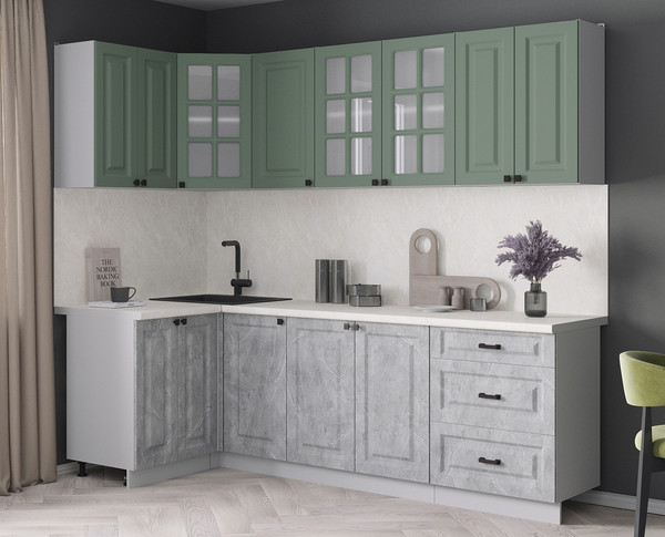 Изображение товара Кухонный гарнитур Интерлиния Мила Деко 1.2x2.4 (керамика/мята/опал светлый)