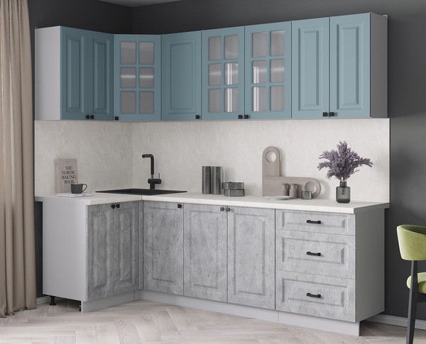 Изображение товара Кухонный гарнитур Интерлиния Мила Деко 1.2x2.4 (керамика/океан/опал светлый)