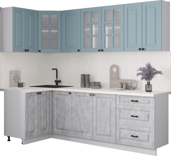 Изображение товара Кухонный гарнитур Интерлиния Мила Деко 1.2x2.4 (керамика/океан/опал светлый)