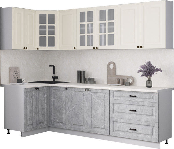 Изображение товара Кухонный гарнитур Интерлиния Мила Деко 1.2x2.6 (керамика/белый/опал светлый)