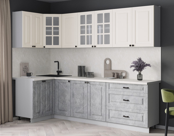 Изображение товара Кухонный гарнитур Интерлиния Мила Деко 1.2x2.6 (керамика/белый/опал светлый)