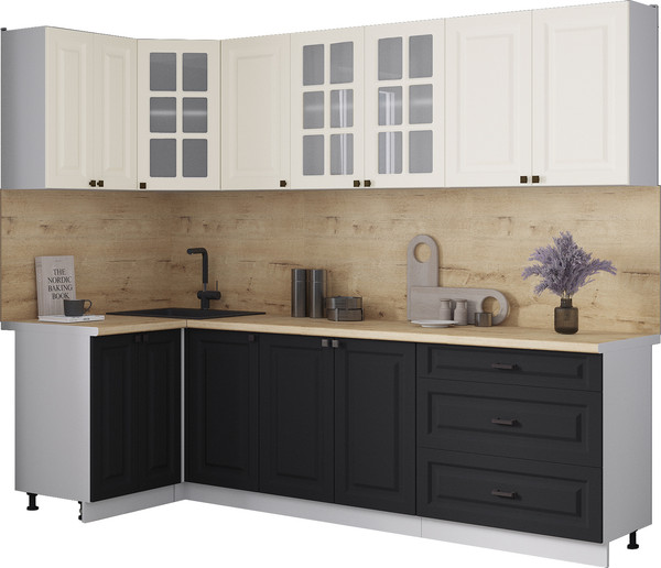 Изображение товара Кухонный гарнитур Интерлиния Мила Деко 1.2x2.6 (черный/белый/дуб бунратти)