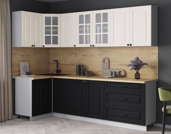 Изображение товара Кухонный гарнитур Интерлиния Мила Деко 1.2x2.6 (черный/белый/дуб бунратти)