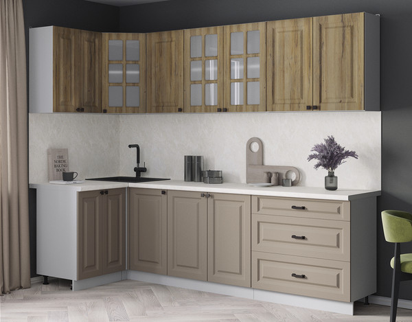 Изображение товара Кухонный гарнитур Интерлиния Мила Деко 1.2x2.6 (луна/дуб вотан/опал светлый)