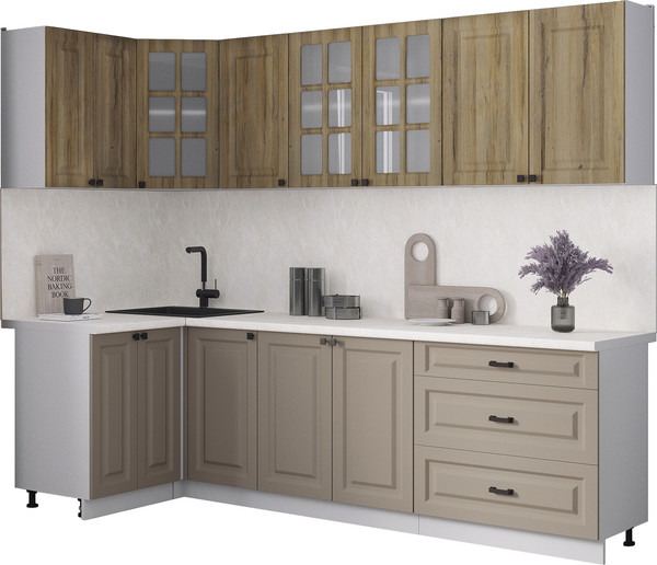 Изображение товара Кухонный гарнитур Интерлиния Мила Деко 1.2x2.6 (луна/дуб вотан/опал светлый)