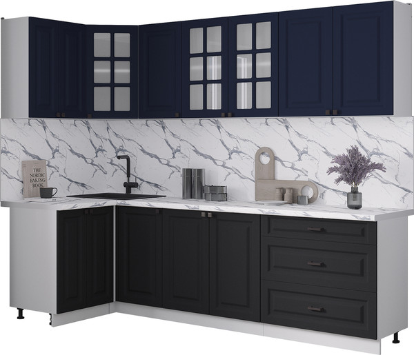 Изображение товара Кухонный гарнитур Интерлиния Мила Деко 1.2x2.6 (черный/индиго/белый гранит)