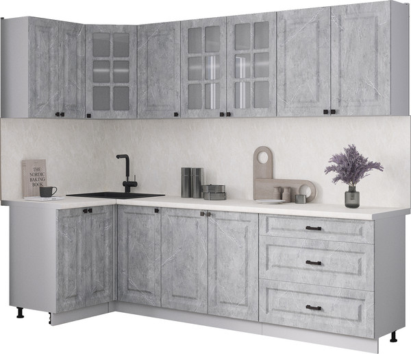 Изображение товара Кухонный гарнитур Интерлиния Мила Деко 1.2x2.6 (керамика/керамика/опал светлый)