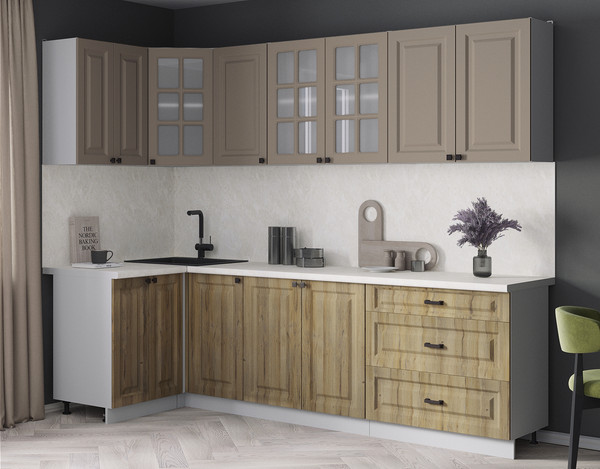 Изображение товара Кухонный гарнитур Интерлиния Мила Деко 1.2x2.6 (дуб вотан/луна/опал светлый)