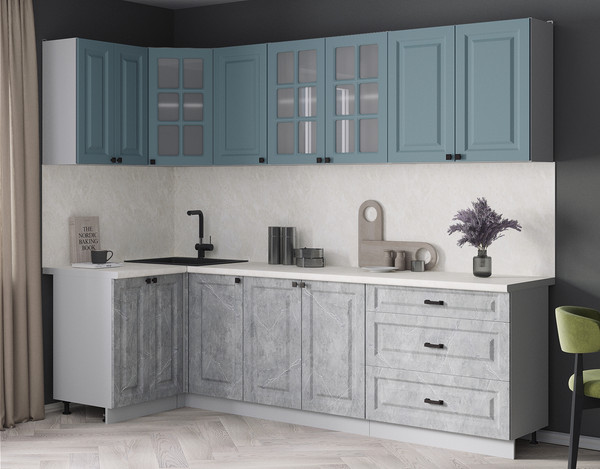 Изображение товара Кухонный гарнитур Интерлиния Мила Деко 1.2x2.6 (керамика/океан/опал светлый)