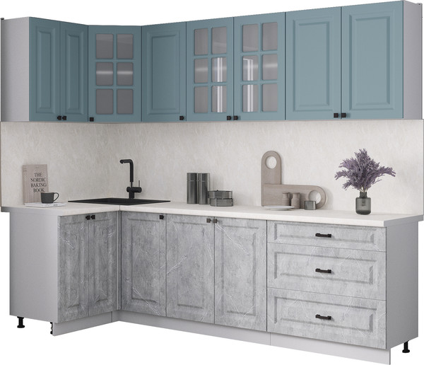 Изображение товара Кухонный гарнитур Интерлиния Мила Деко 1.2x2.6 (керамика/океан/опал светлый)