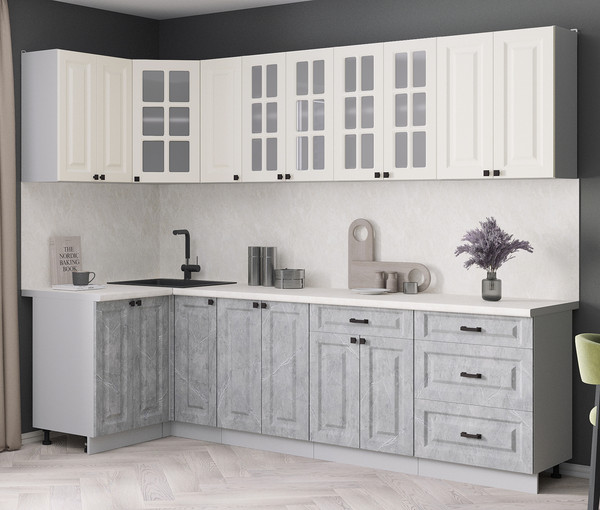 Изображение товара Кухонный гарнитур Интерлиния Мила Деко 1.2x2.7 (керамика/белый/опал светлый)