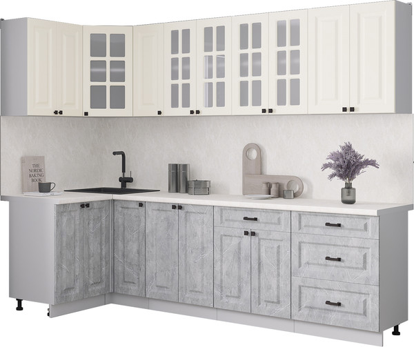 Изображение товара Кухонный гарнитур Интерлиния Мила Деко 1.2x2.7 (керамика/белый/опал светлый)