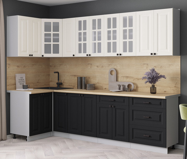 Изображение товара Кухонный гарнитур Интерлиния Мила Деко 1.2x2.7 (черный/белый/дуб бунратти)