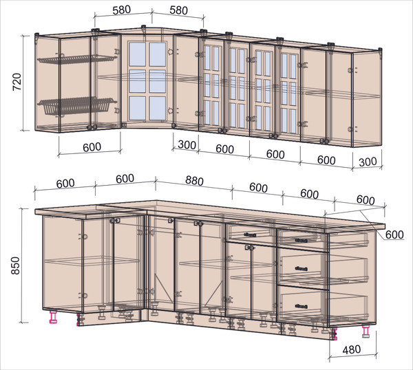 Изображение товара Кухонный гарнитур Интерлиния Мила Деко 1.2x2.7 (черный/индиго/белый гранит)
