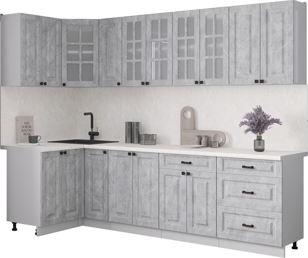 Изображение товара Кухонный гарнитур Интерлиния Мила Деко 1.2x2.7 (керамика/керамика/опал светлый)