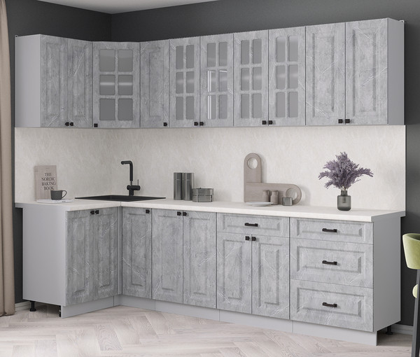 Изображение товара Кухонный гарнитур Интерлиния Мила Деко 1.2x2.7 (керамика/керамика/опал светлый)