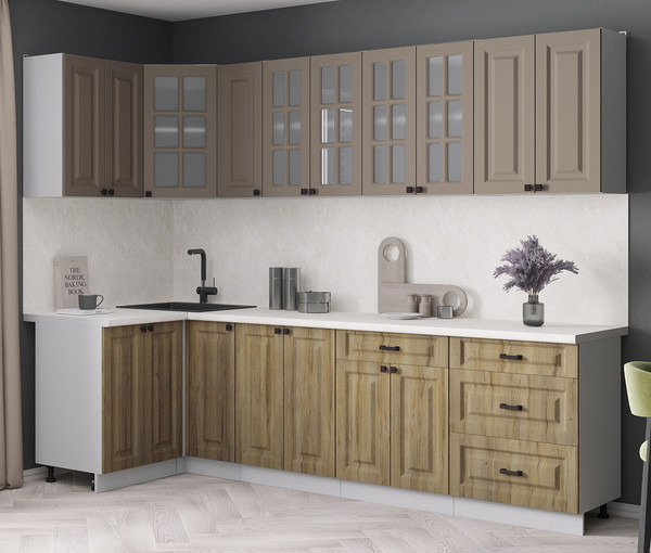 Изображение товара Кухонный гарнитур Интерлиния Мила Деко 1.2x2.7 (дуб вотан/луна/опал светлый)