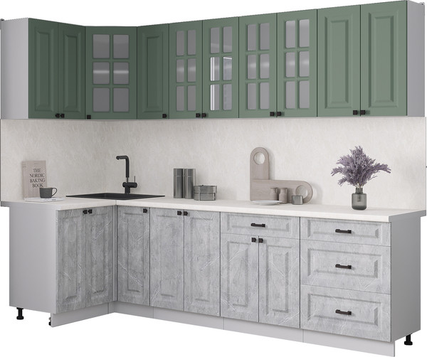 Изображение товара Кухонный гарнитур Интерлиния Мила Деко 1.2x2.7 (керамика/мята/опал светлый)