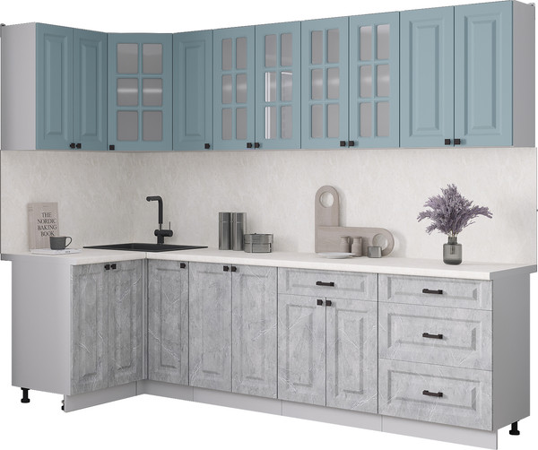 Изображение товара Кухонный гарнитур Интерлиния Мила Деко 1.2x2.7 (керамика/океан/опал светлый)