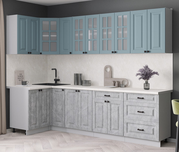 Изображение товара Кухонный гарнитур Интерлиния Мила Деко 1.2x2.7 (керамика/океан/опал светлый)