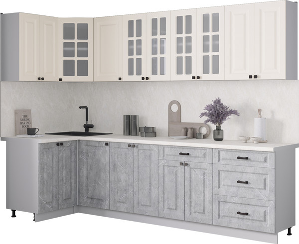 Изображение товара Кухонный гарнитур Интерлиния Мила Деко 1.2x2.8 (керамика/белый/опал светлый)