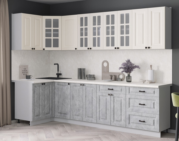 Изображение товара Кухонный гарнитур Интерлиния Мила Деко 1.2x2.8 (керамика/белый/опал светлый)