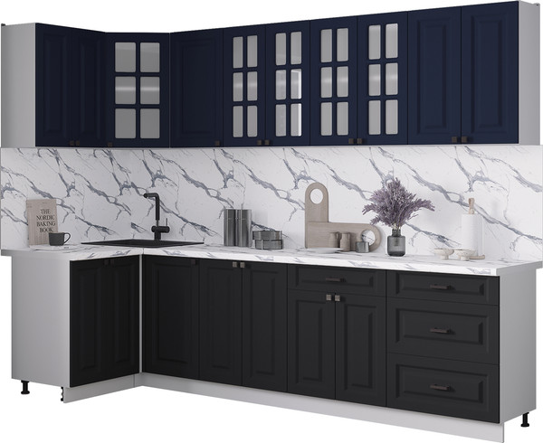 Изображение товара Кухонный гарнитур Интерлиния Мила Деко 1.2x2.8 (черный/индиго/белый гранит)