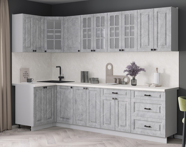 Изображение товара Кухонный гарнитур Интерлиния Мила Деко 1.2x2.8 (керамика/керамика/опал светлый)