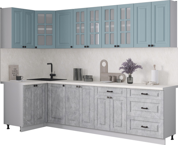 Изображение товара Кухонный гарнитур Интерлиния Мила Деко 1.2x2.8 (керамика/океан/опал светлый)