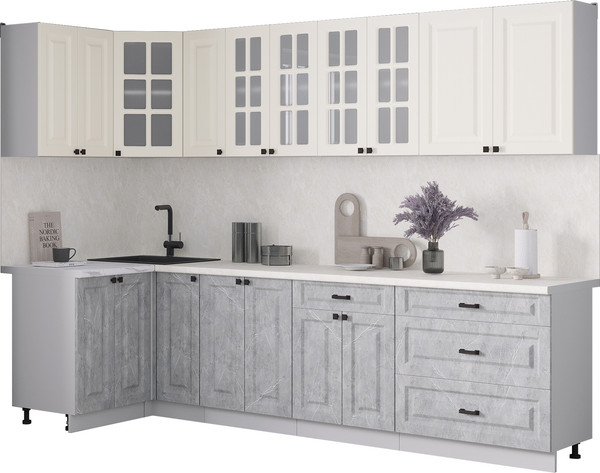 Изображение товара Кухонный гарнитур Интерлиния Мила Деко 1.2x2.9 (керамика/белый/опал светлый)