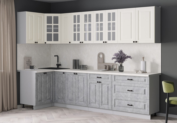 Изображение товара Кухонный гарнитур Интерлиния Мила Деко 1.2x2.9 (керамика/белый/опал светлый)