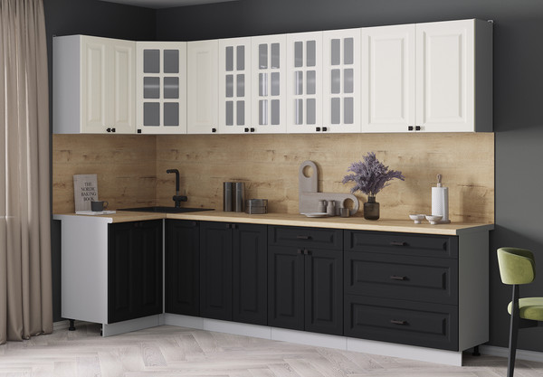 Изображение товара Кухонный гарнитур Интерлиния Мила Деко 1.2x2.9 (черный/белый/дуб бунратти)