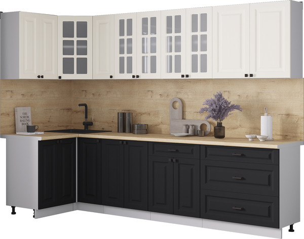 Изображение товара Кухонный гарнитур Интерлиния Мила Деко 1.2x2.9 (черный/белый/дуб бунратти)