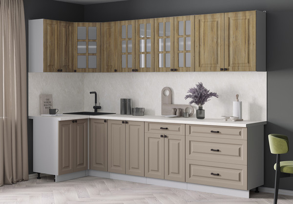 Изображение товара Кухонный гарнитур Интерлиния Мила Деко 1.2x2.9 (луна/дуб вотан/опал светлый)