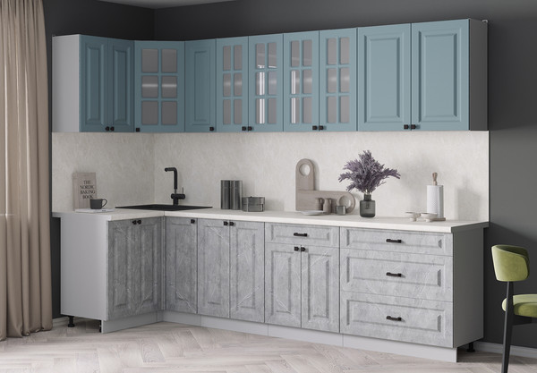 Изображение товара Кухонный гарнитур Интерлиния Мила Деко 1.2x2.9 (керамика/океан/опал светлый)