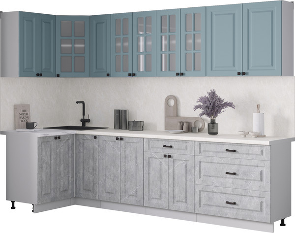 Изображение товара Кухонный гарнитур Интерлиния Мила Деко 1.2x2.9 (керамика/океан/опал светлый)