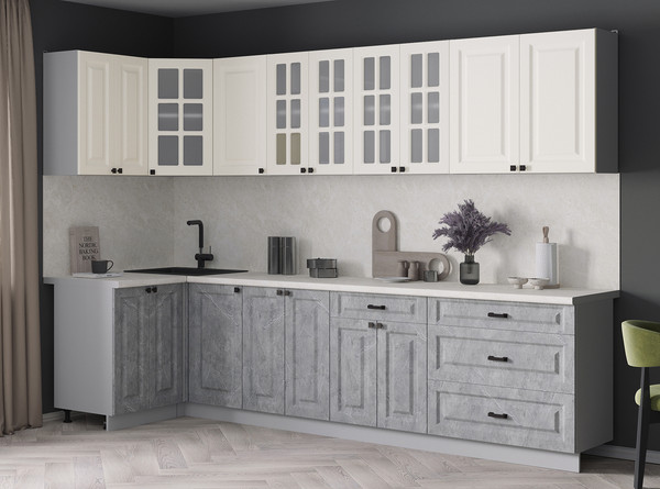 Изображение товара Кухонный гарнитур Интерлиния Мила Деко 1.2x3.0 (керамика/белый/опал светлый)