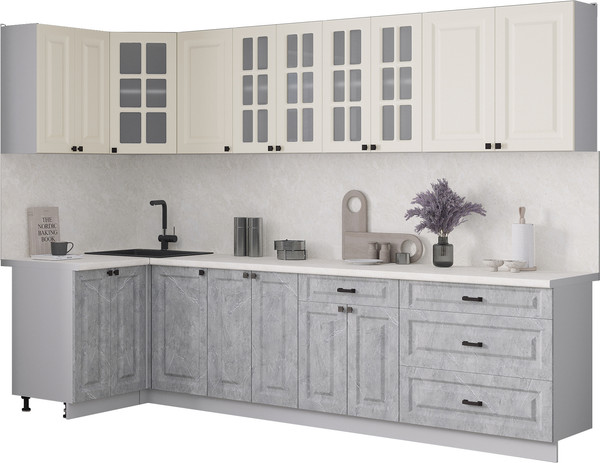 Изображение товара Кухонный гарнитур Интерлиния Мила Деко 1.2x3.0 (керамика/белый/опал светлый)