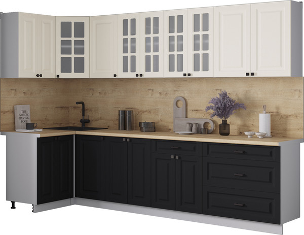 Изображение товара Кухонный гарнитур Интерлиния Мила Деко 1.2x3.0 (черный/белый/дуб бунратти)