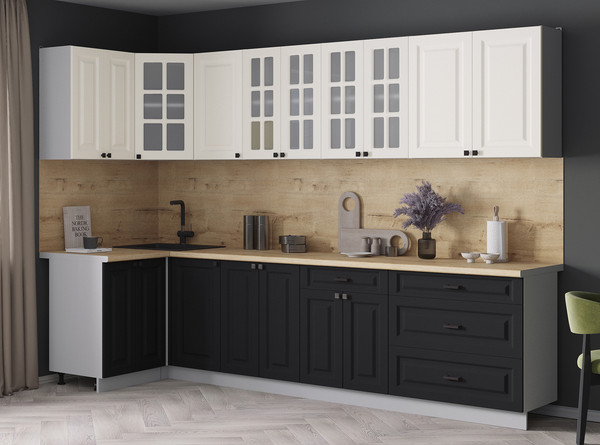 Изображение товара Кухонный гарнитур Интерлиния Мила Деко 1.2x3.0 (черный/белый/дуб бунратти)