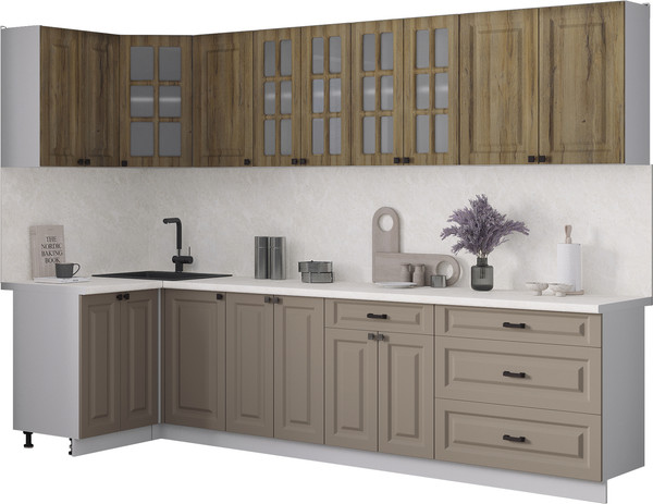 Изображение товара Кухонный гарнитур Интерлиния Мила Деко 1.2x3.0 (луна/дуб вотан/опал светлый)