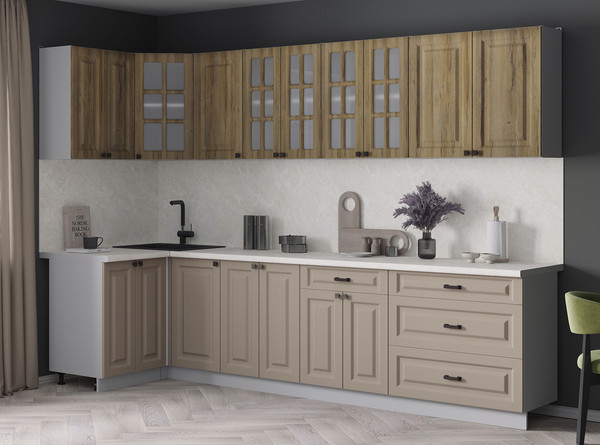 Изображение товара Кухонный гарнитур Интерлиния Мила Деко 1.2x3.0 (луна/дуб вотан/опал светлый)