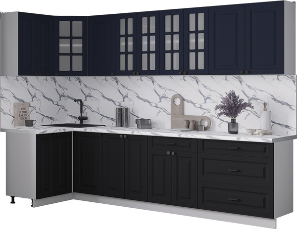 Изображение товара Кухонный гарнитур Интерлиния Мила Деко 1.2x3.0 (черный/индиго/белый гранит)