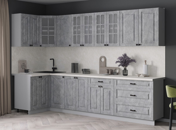 Изображение товара Кухонный гарнитур Интерлиния Мила Деко 1.2x3.0 (керамика/керамика/опал светлый)