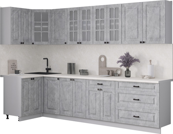 Изображение товара Кухонный гарнитур Интерлиния Мила Деко 1.2x3.0 (керамика/керамика/опал светлый)