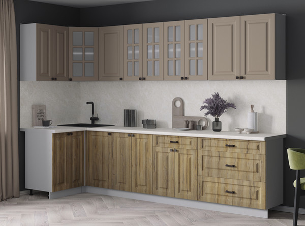 Изображение товара Кухонный гарнитур Интерлиния Мила Деко 1.2x3.0 (дуб вотан/луна/опал светлый)