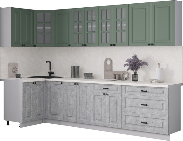 Изображение товара Кухонный гарнитур Интерлиния Мила Деко 1.2x3.0 (керамика/мята/опал светлый)