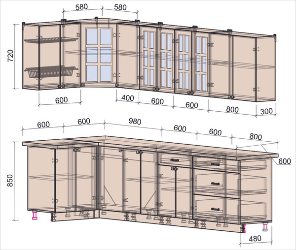 Изображение товара Кухонный гарнитур Интерлиния Мила Деко 1.2x3.0 (керамика/мята/опал светлый)