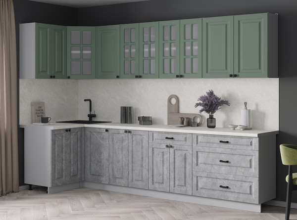 Изображение товара Кухонный гарнитур Интерлиния Мила Деко 1.2x3.0 (керамика/мята/опал светлый)